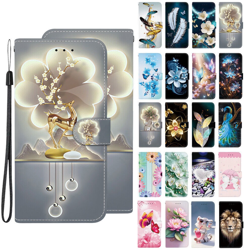 Flip Lion Butterfly Flower Wallet Cover Case for S26 S25 FE S24 S23 S21 S22