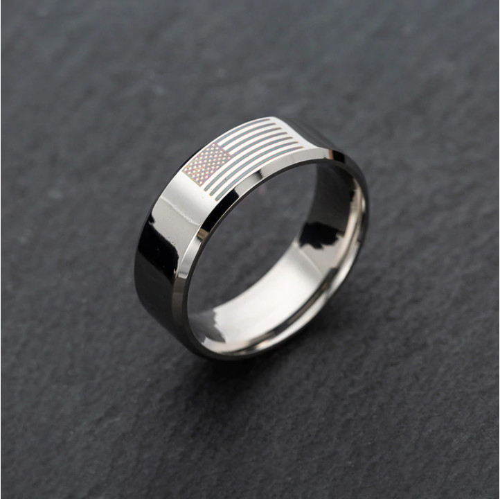 American Flag Ring - Stainless Steel Band - Size 6-13 America, USA - 8mm