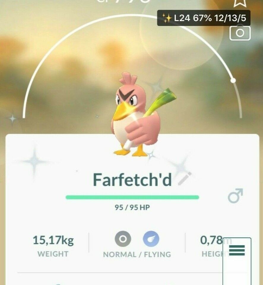 Pokémon Go - Shiny Farfetch'd - P T C - 80k stardust - Description