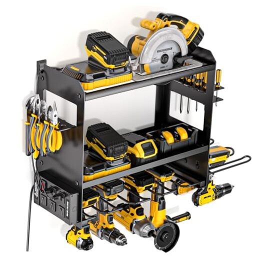 Power Tool Organizer Wall Mount with Charging Station, Cordless Tools Black