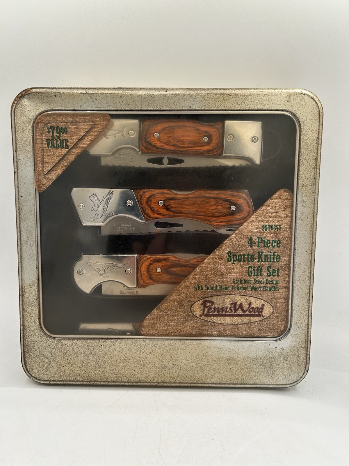 PennsWood 4-Piece Sports Knife Gift Set Stainless Steel Design w/Wood Handles