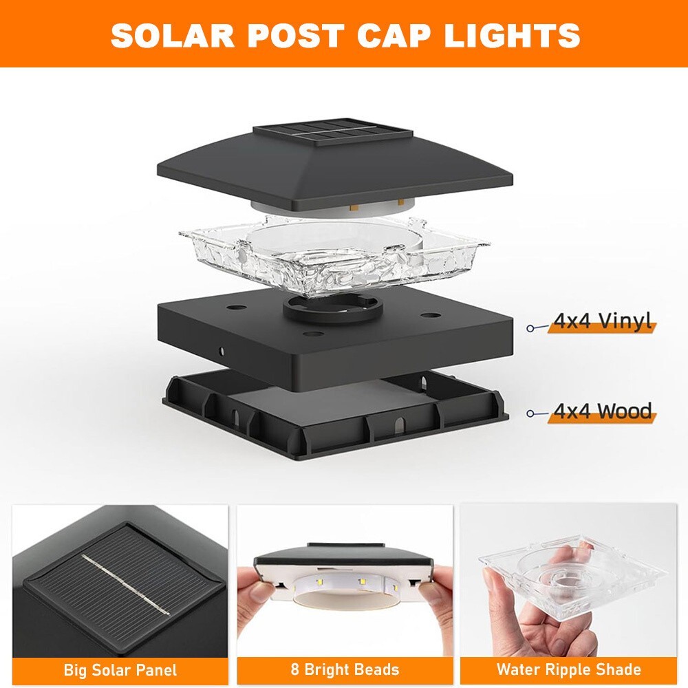 4/8/12Pack Solar Post Cap Light For 4x4 Outdoor Waterproof LED Deck Fence Light