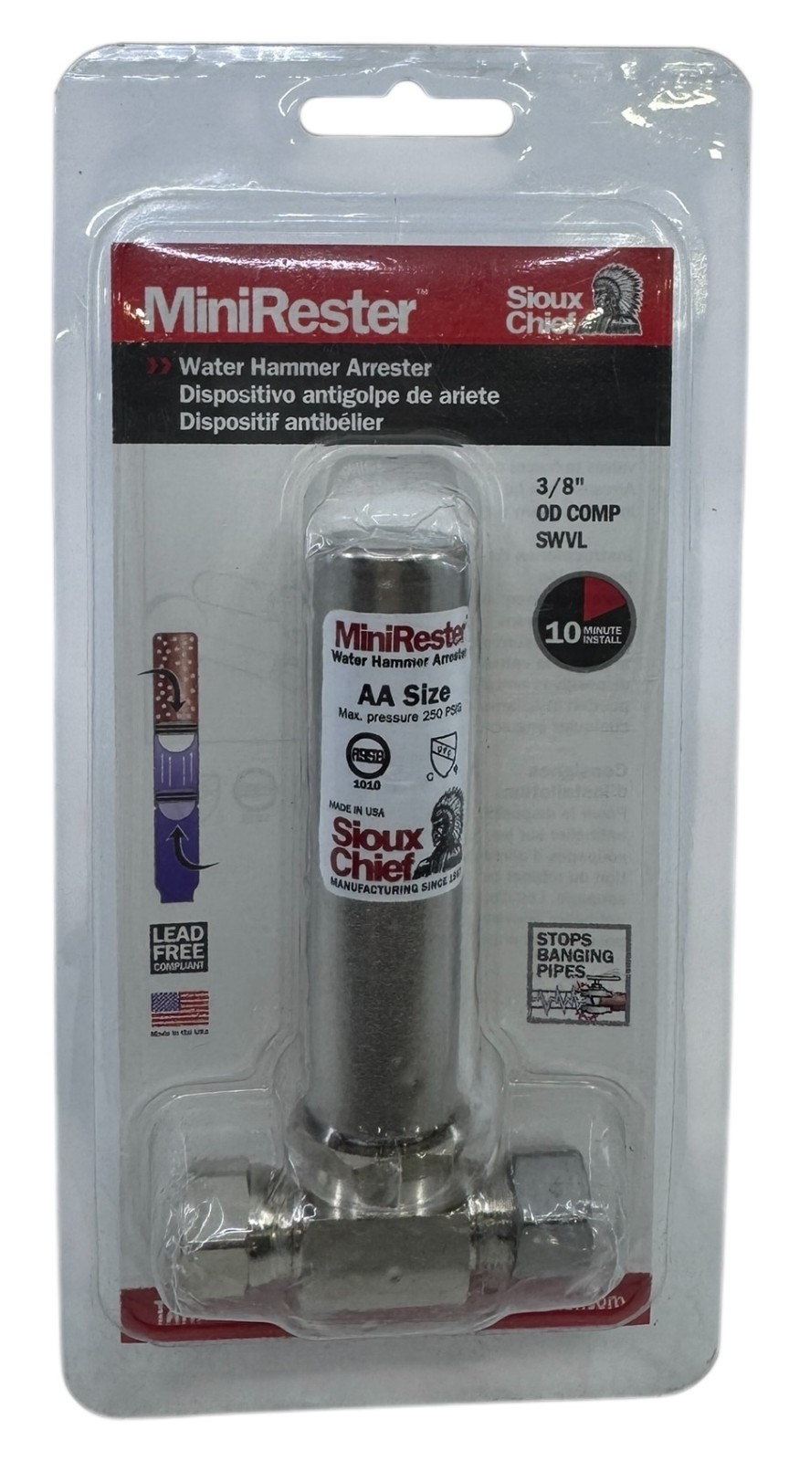Sioux Chief MiniRester 3/8in T X 3/8in D Compression Brass Water Hammer Arrester