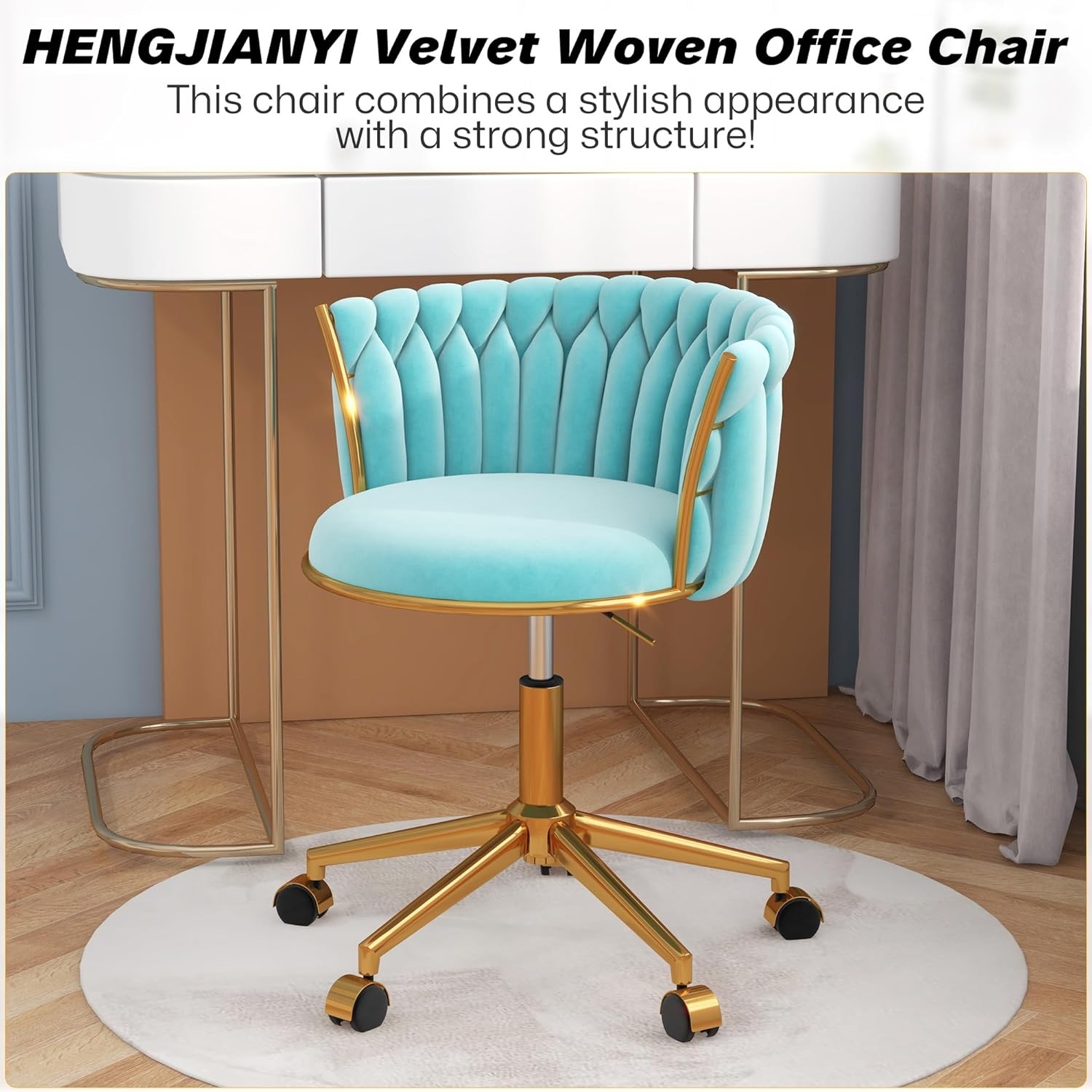 Velvet Woven Home Office Chair,Swivel Desk Chair with Wheels, Height Adjustable