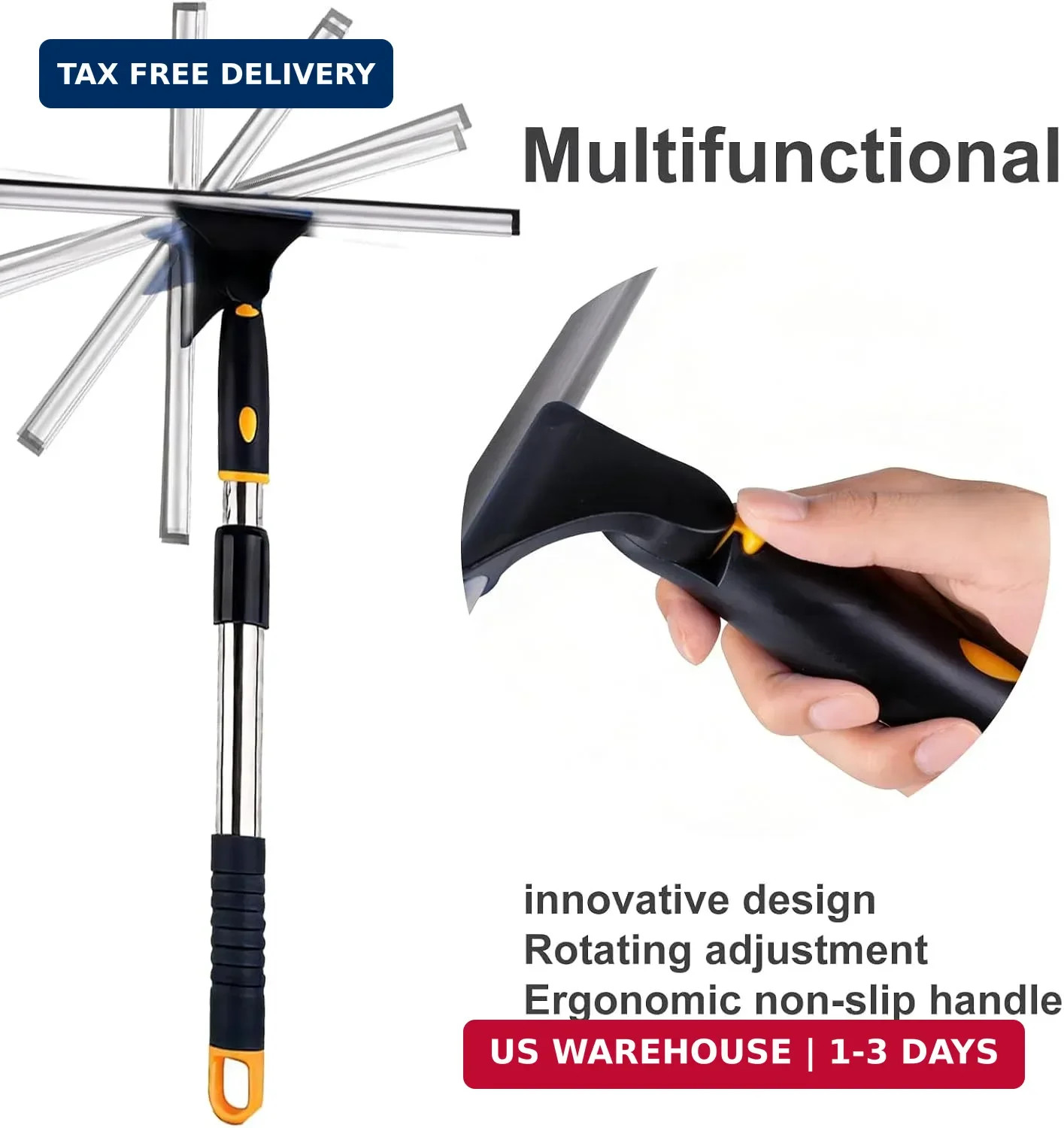 14" Window Cleaning Tool, All-Purpose Extendable Window Squeegee with 2 Blades a