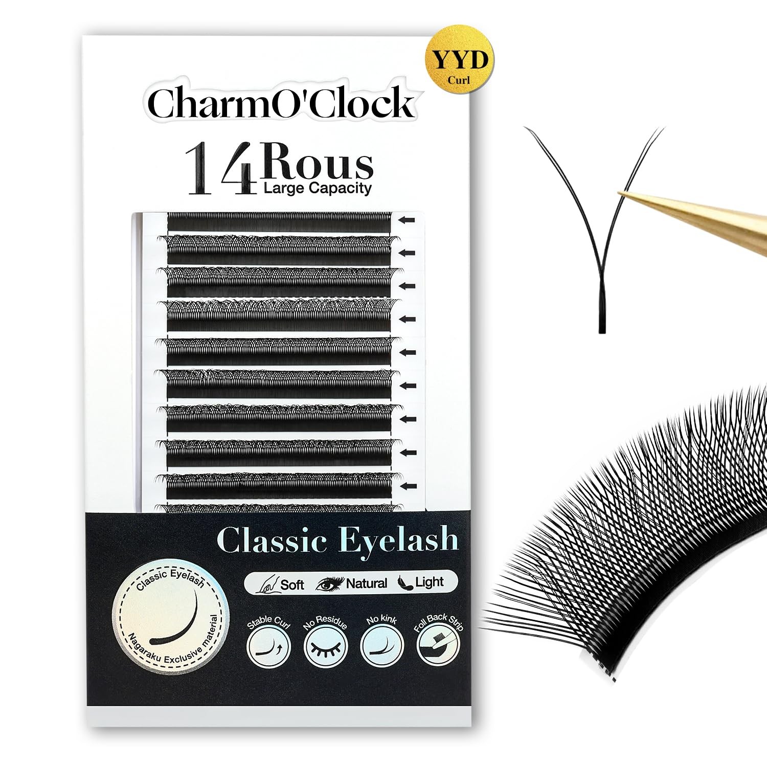 CharmO'clock Individual Eyelash Extensions YY D 1 count (Pack of 1), Black