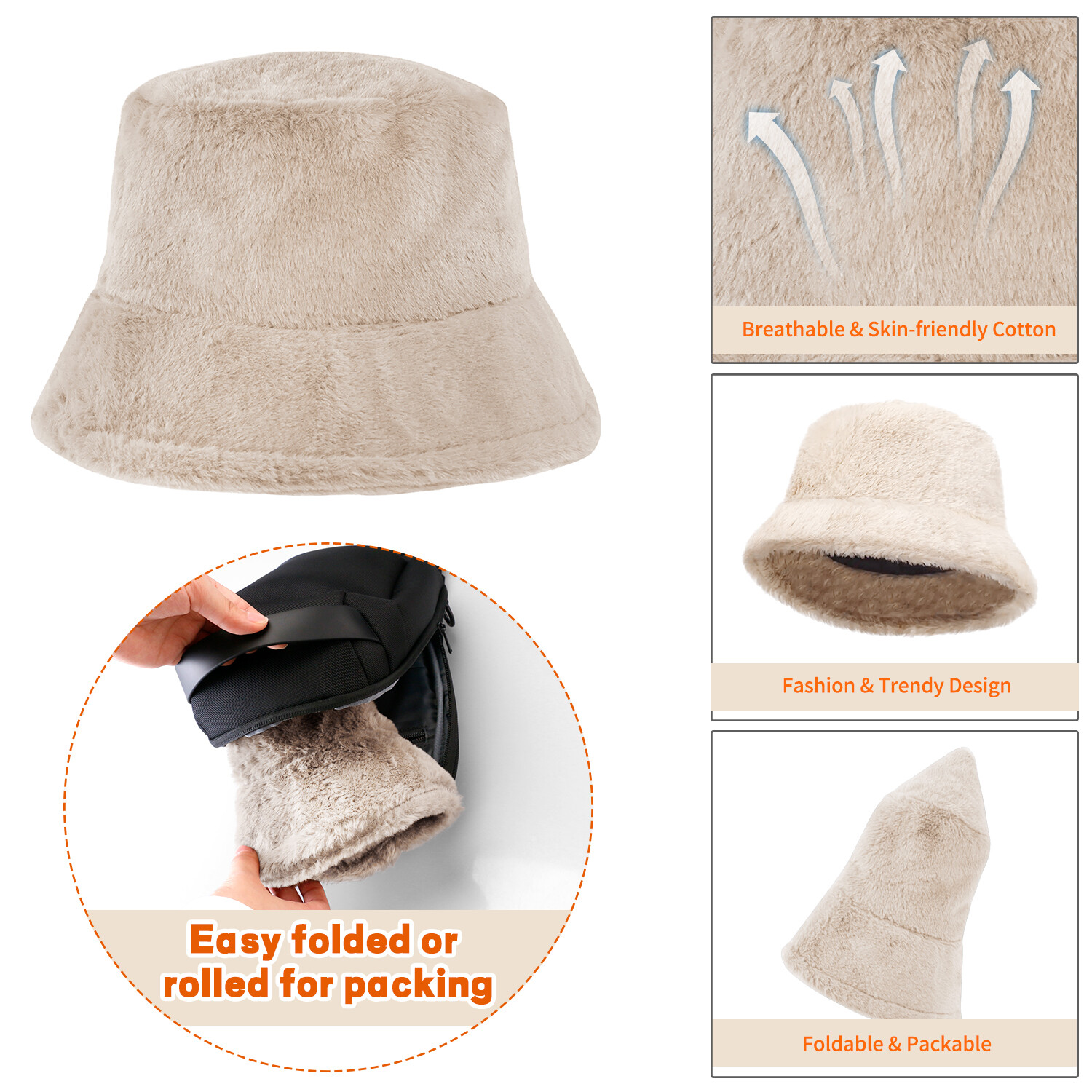 Women Fluffy Faux Fur Sherpa Fuzzy Vintage Warm Fisherman Hats Winter Bucket Hat