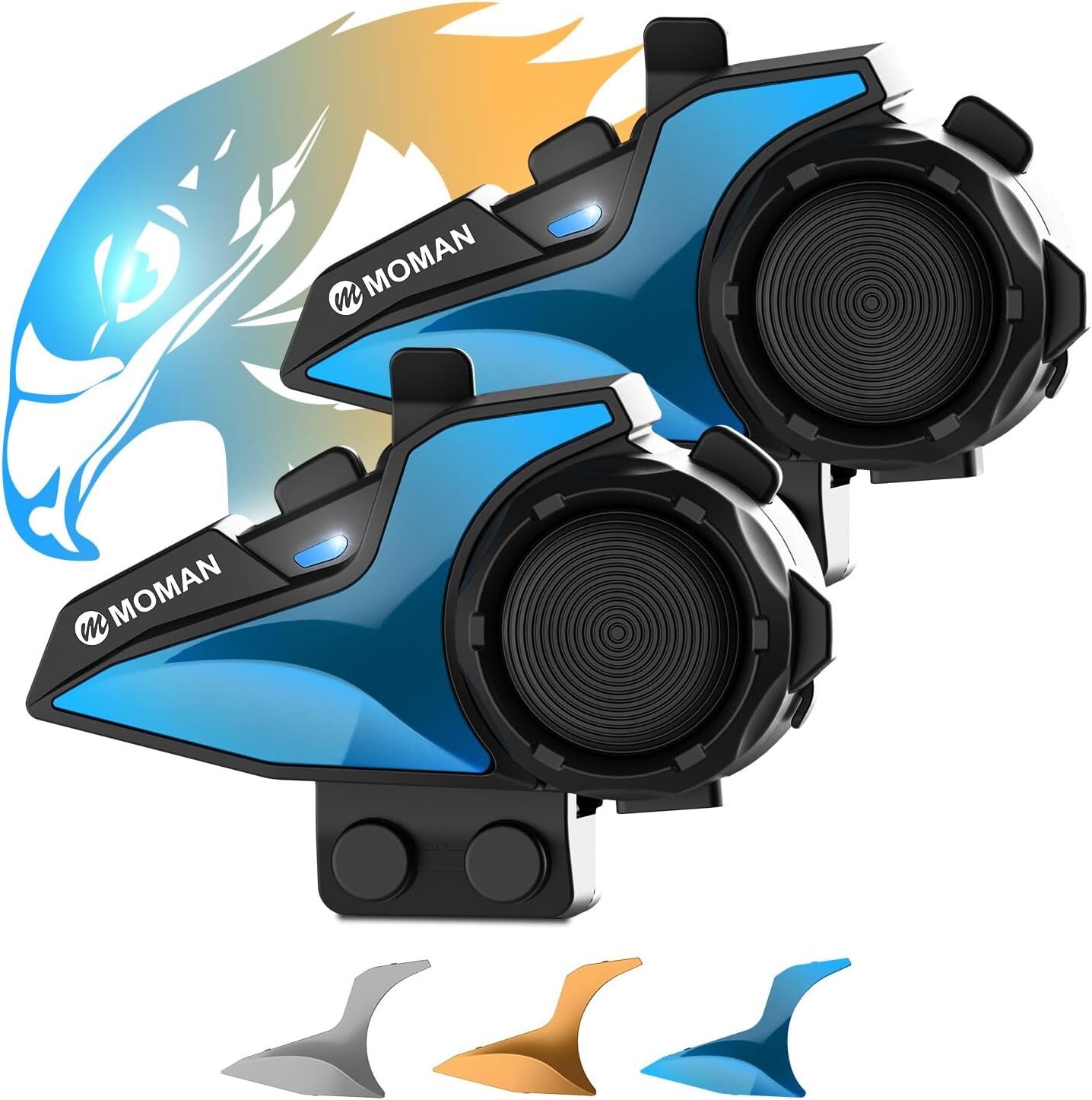 Moman H2E Motorcycle Helmet Wireless Headset Intercom Audio Multitasking 2Pack