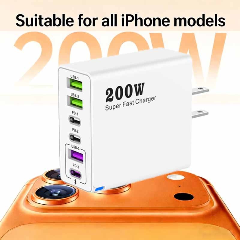 200W Fast Type C Charging Wall Charger For iPhone 17 16 15 14 13 12 11 X Pro Max