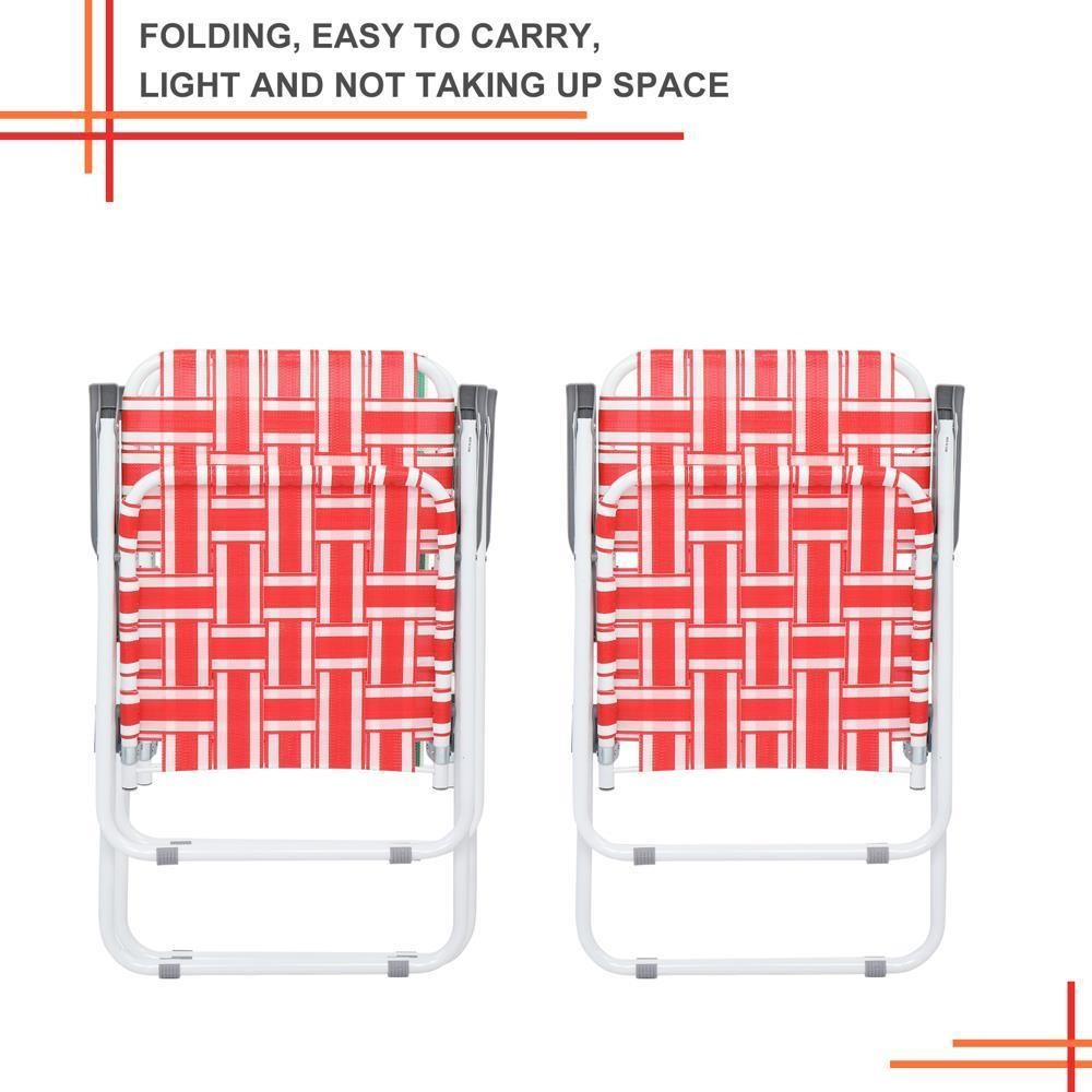2 Pcs Folding Web Chair Beach Chair Lawn Patio Reclining Chair Camping Chair