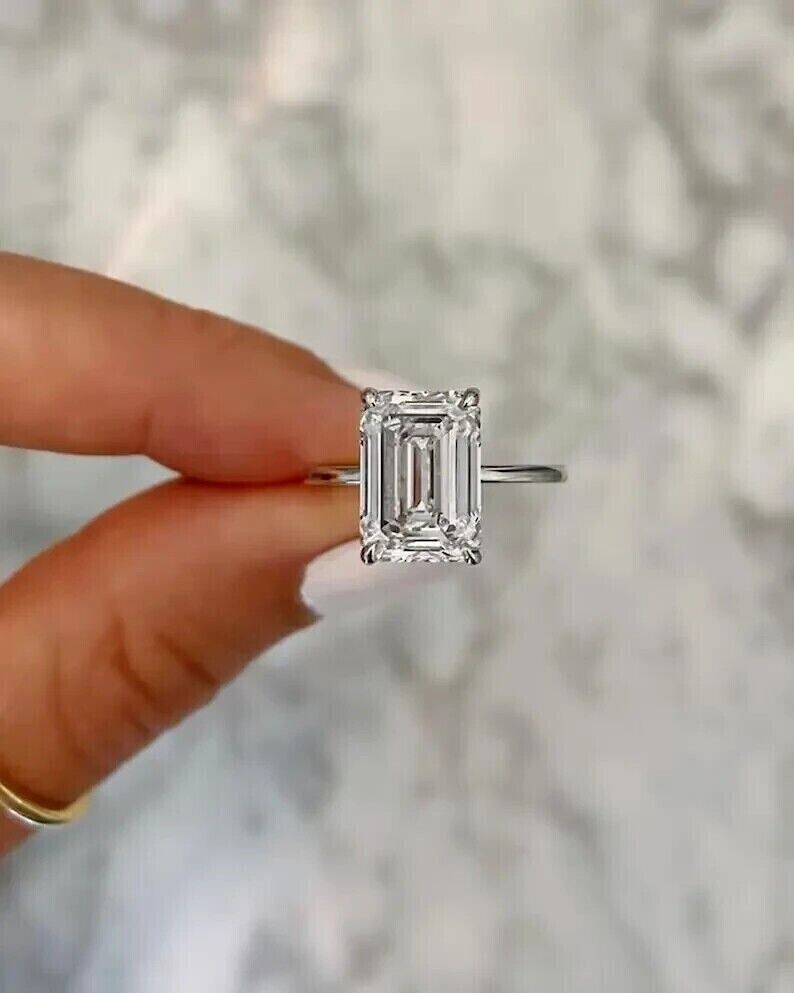 3.50Ct Emerald Lab Created Diamond Women's Engagement 14K White Gold Finish Ring