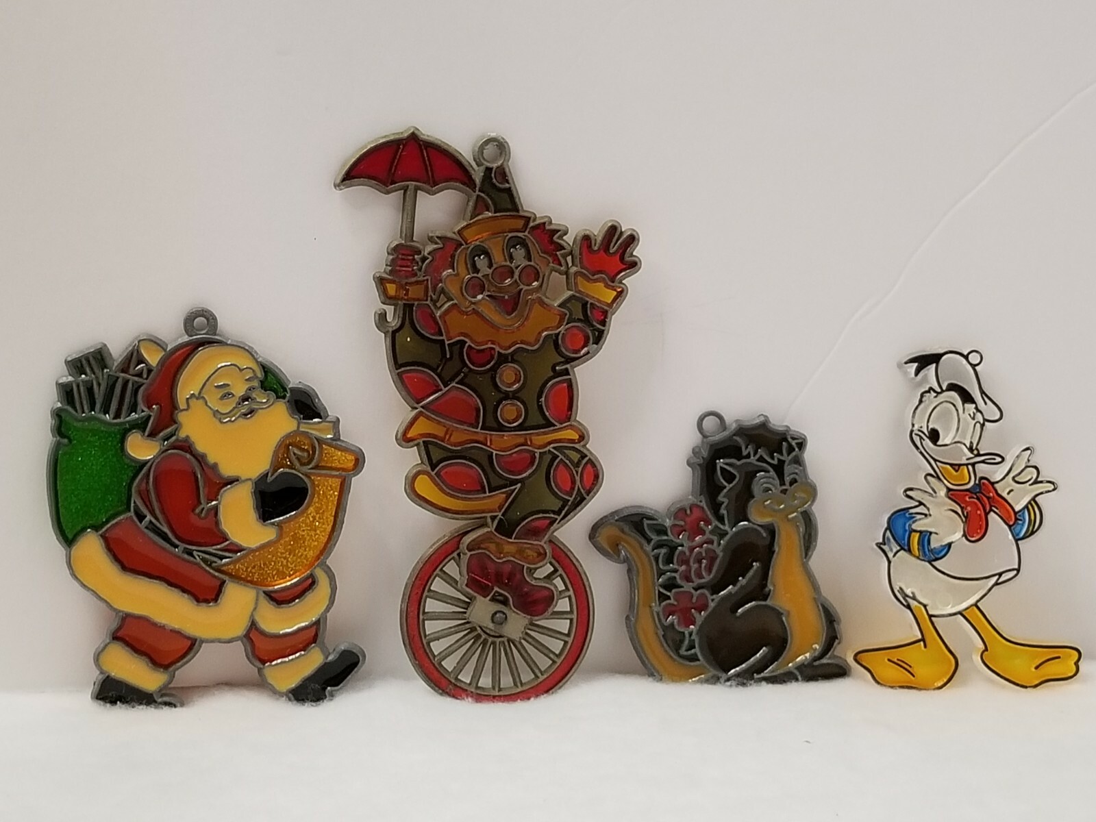 LOT OF 4 VINTAGE SUNCATCHERS SANTA CLAUS DONALD DUCK CHIPMUNK CLOWN