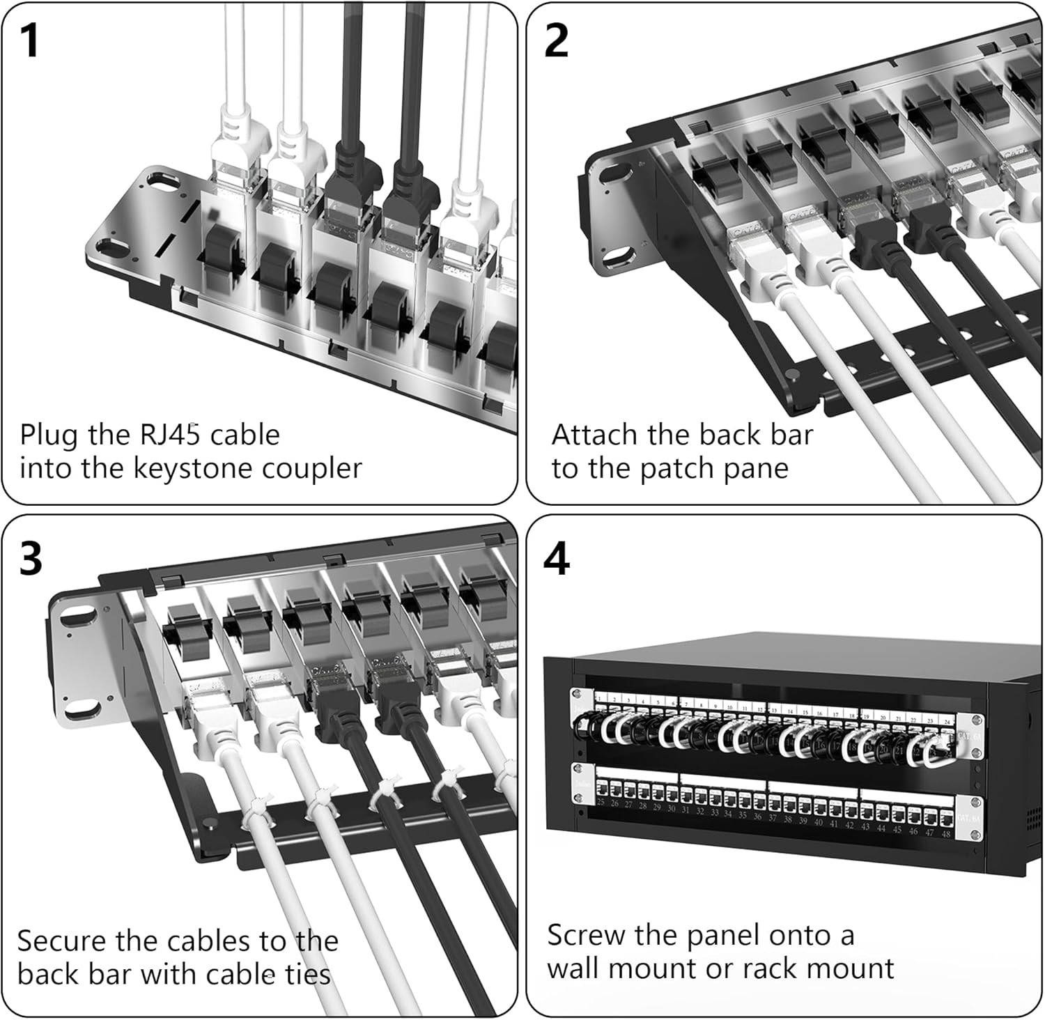 [UL Listed] 24 Port Patch Panel Rackmount or Wall Mount 19-Inch 1U | Cat 6A Netw