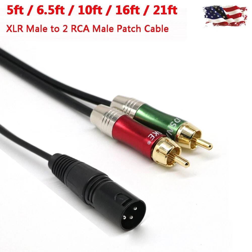 XLR Male to 2 RCA Male Audio Y Splitter Patch Cable-5ft/6.5ft/10ft/16ft/21ft