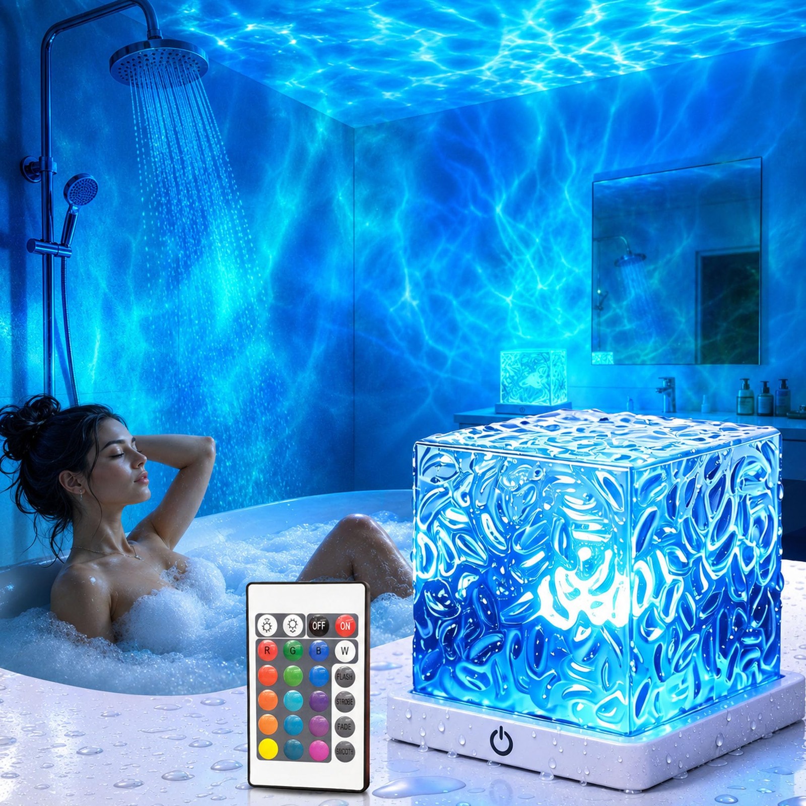 Waterproof Shower Light, Rechargeable Lamp with 16 4.33 inches, White