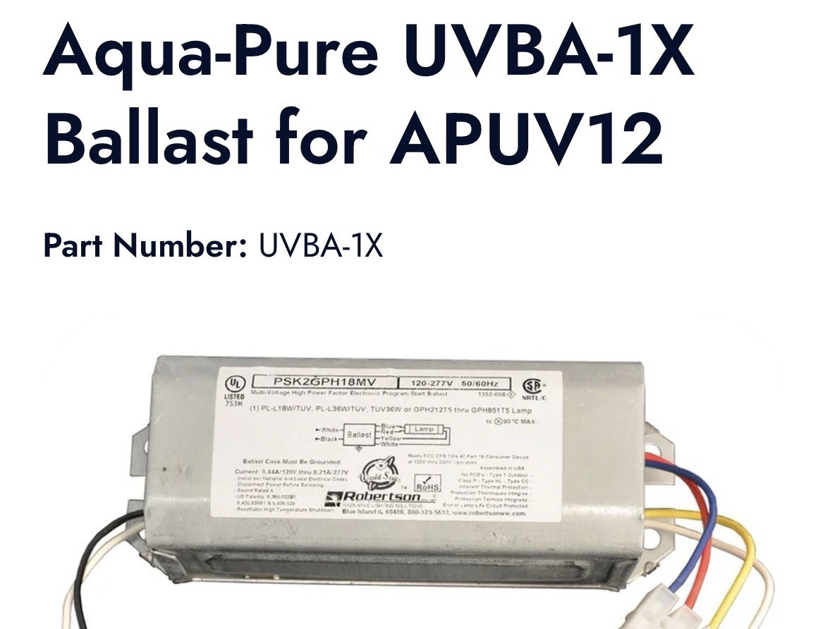 3M Aqua-Pure UVBA-1X Uniflux UV Light  Filter Ballast For APUV12