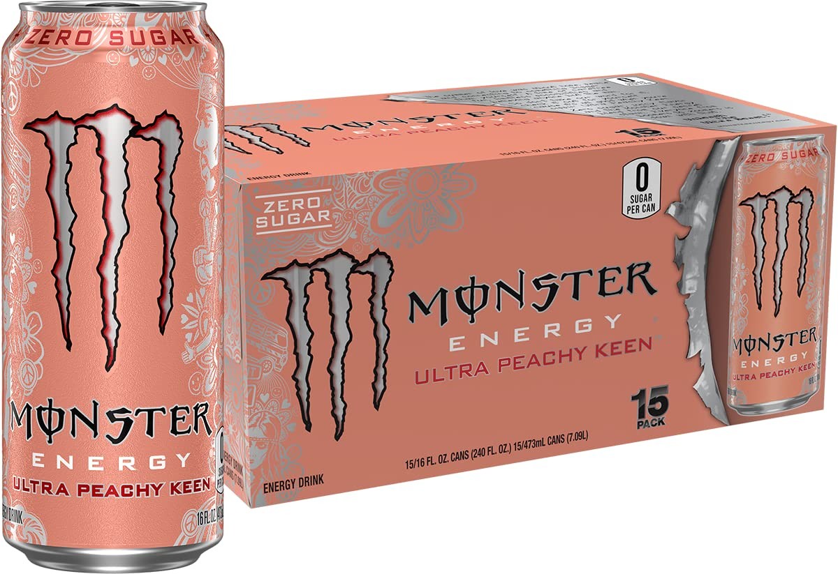 Monster Energy Ultra Peachy Keen 16oz Sugar Free Energy Drink - Pack of 15