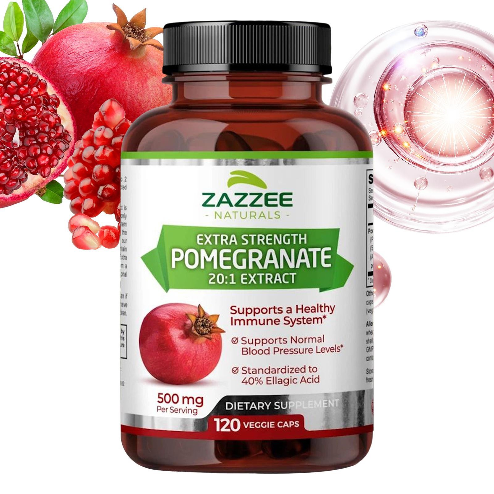 Extra Strength Pomegranate 20:1 Extract 40% Acid500mg Ellagic 120 Vegan Capsules