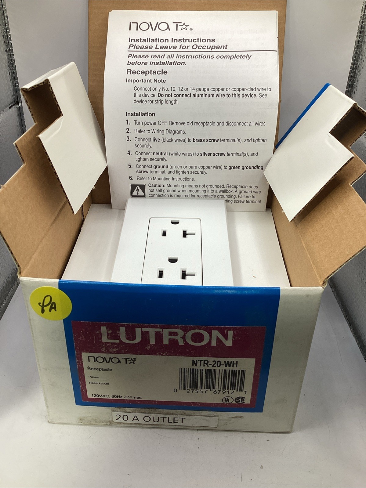 Lutron Nova T  NTR-20-WH Duplex Standard Receptacle White 20A 🟡 NEW