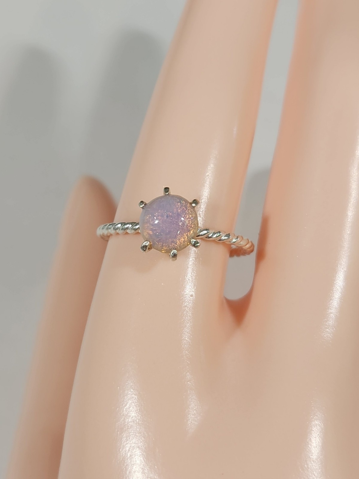 Genuine Artisan Handcrafted Sterling Silver Ring With Harlequin Glass Opal