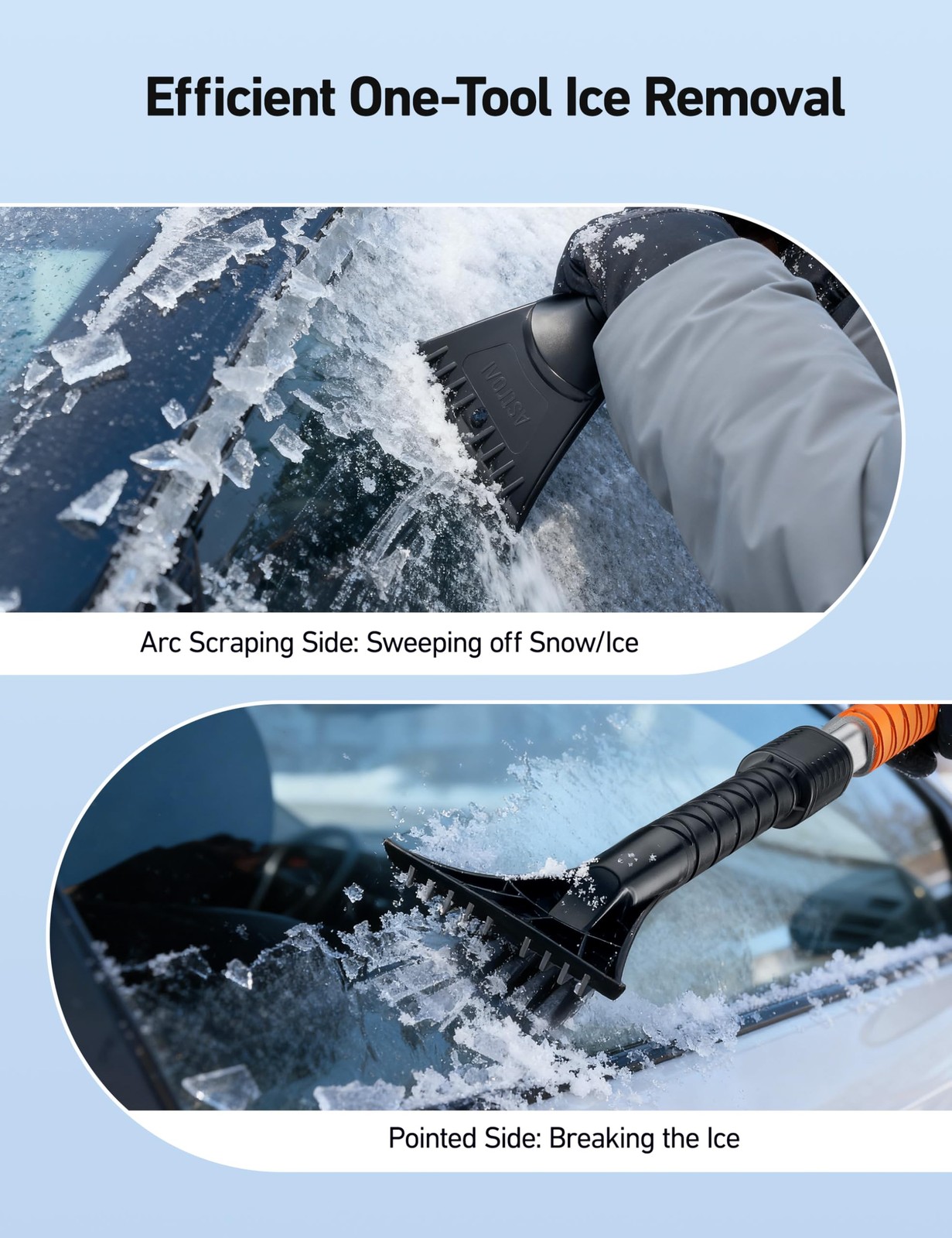 AstroAI 47.2" Ice Scrapers for Car Windshieldand Extendable Medium, Orange