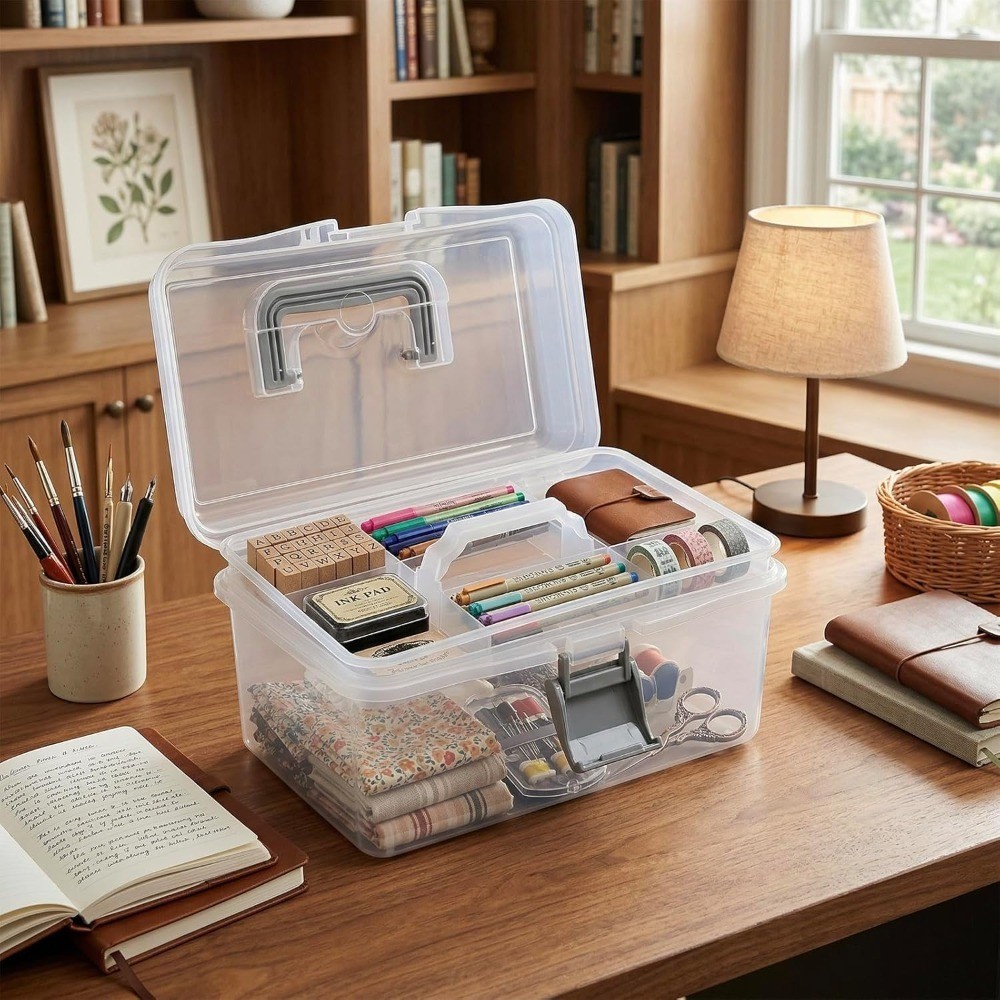 10.2 Inch Transparent Plastic Empty Multipurpose Tackle Box with Gray Handle