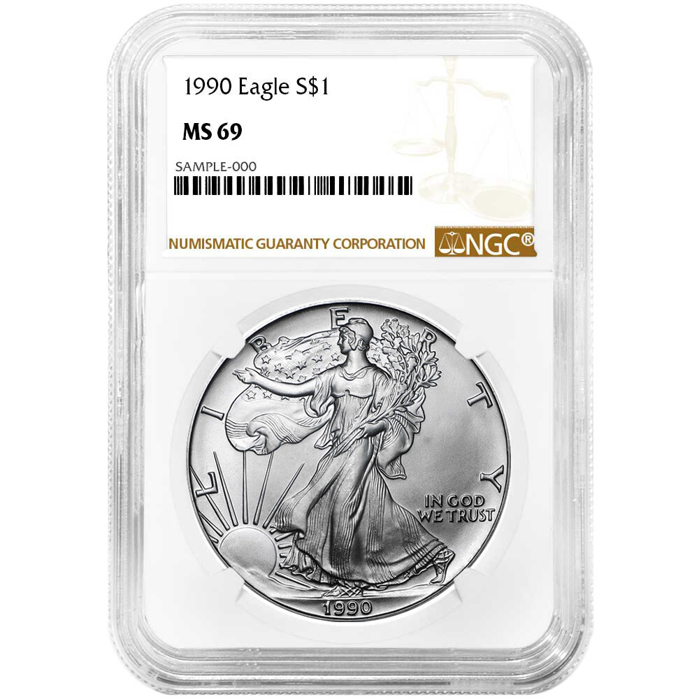 1990 $1 1-oz American Silver Eagle NGC MS69 Brown Label