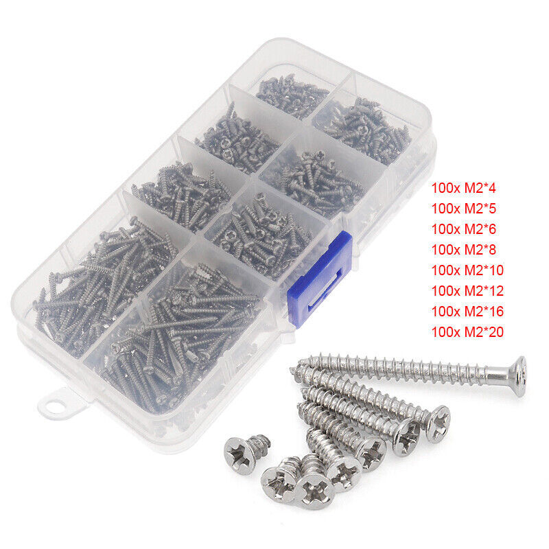 800Pcs Stainless Steel Self Tapping Screw Assortment Kit Lock Nut Wood
