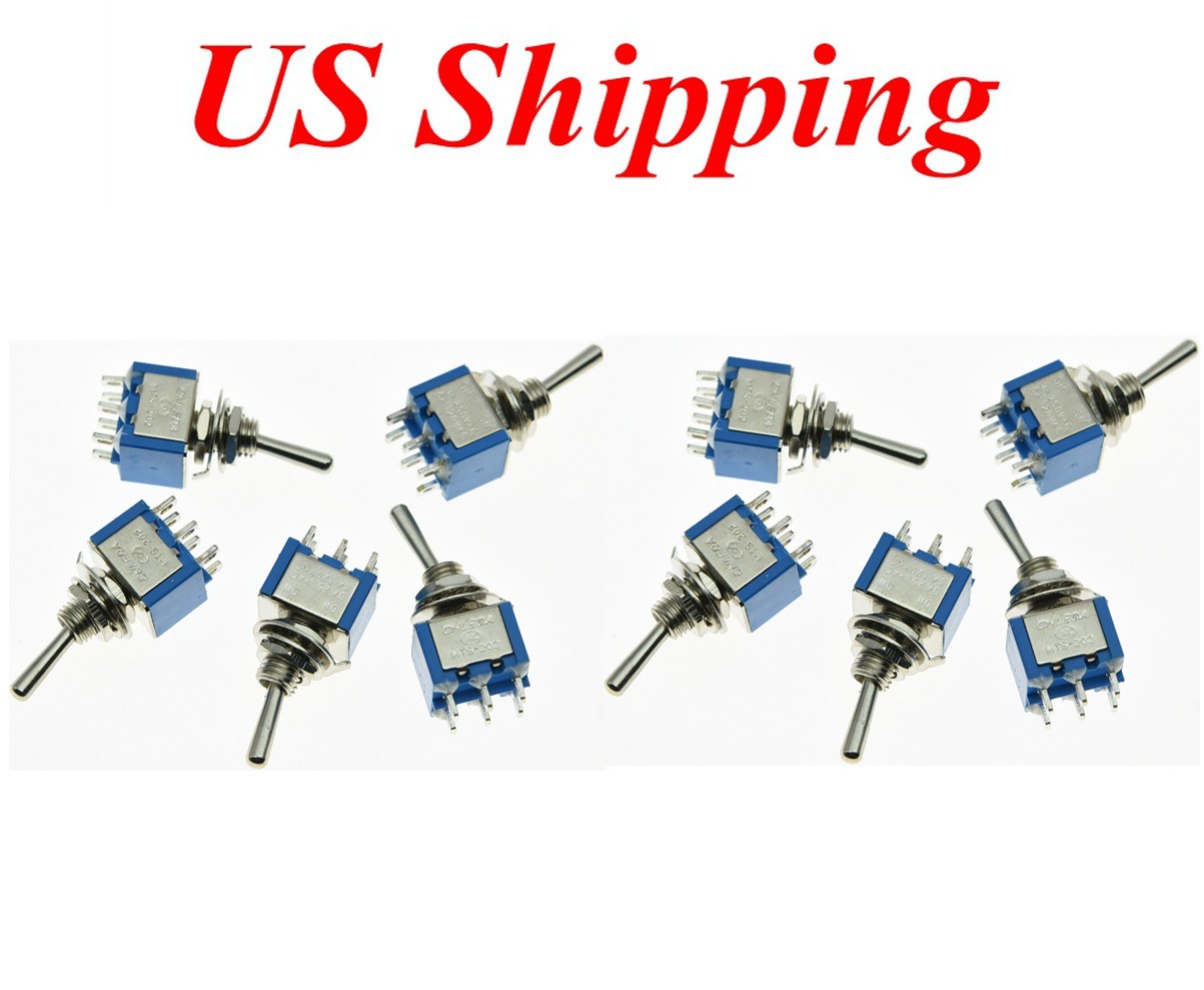 10-Pack DPDT Guitar Mini Toggle Switch 2 Position ON/ON 6 PIN Car/Boat Switches