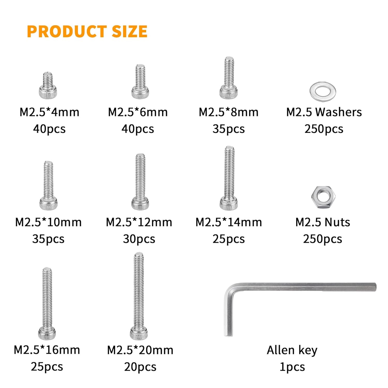 750 Pcs M2.5 Screws, Nuts and Washers Set - Metric Hex Socket Head Cap Bolts Kit