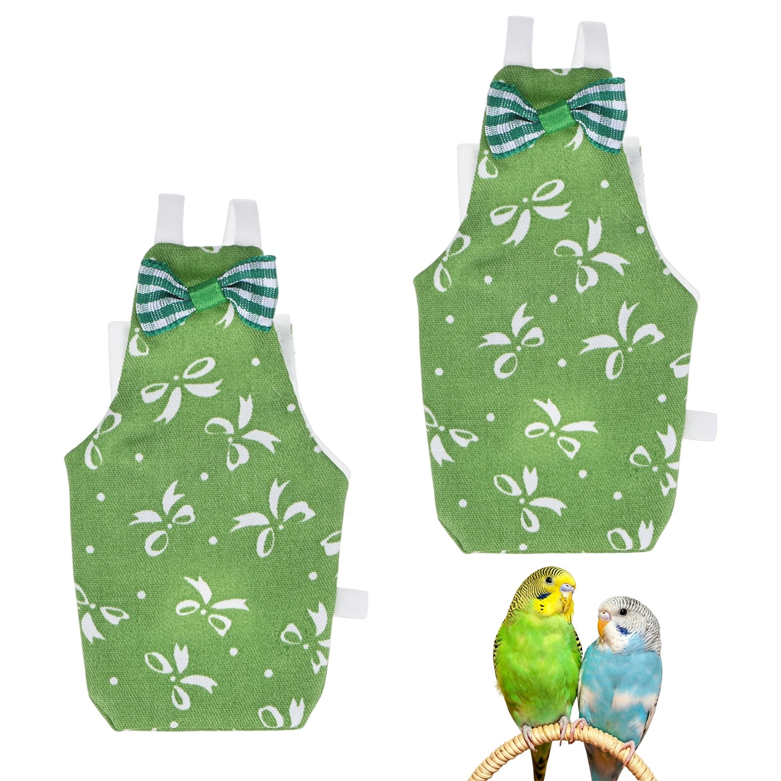 2-Pack Bird Diapers Reusable Flight Suit, Pet Parrot Nappy [Bowknot Green, M]