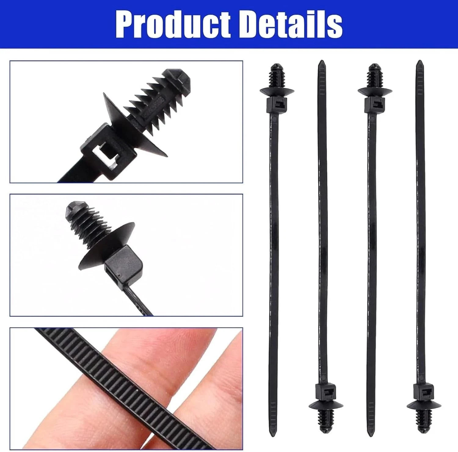 Christmas Tree Cable Ties, Universal Push Mount Cable Zip Tie Black 50 pack