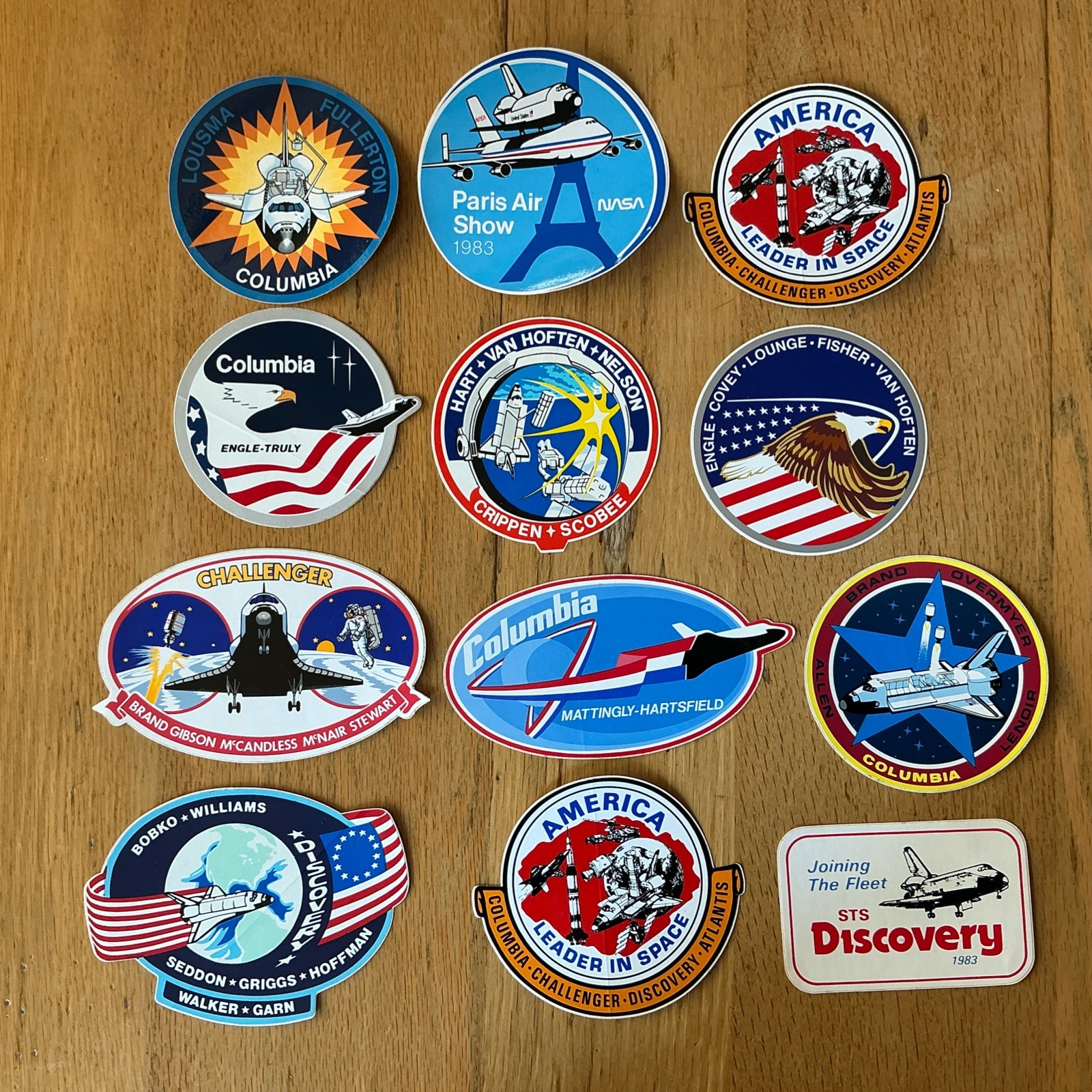 Lot of 12 NASA Space Shuttle Mission Stickers Unsearched Lot Estate Find VINTAGE