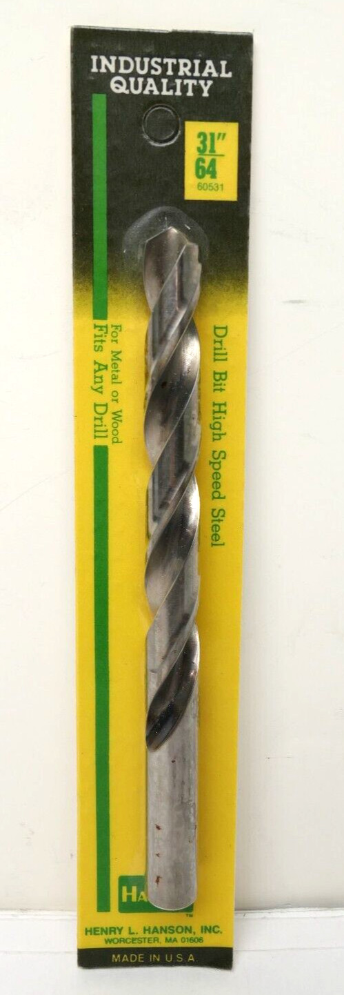 RARE Vintage Hanson Drill Bit 31"/64 60531 High Spd Steel For Metal/Wood USA NOS