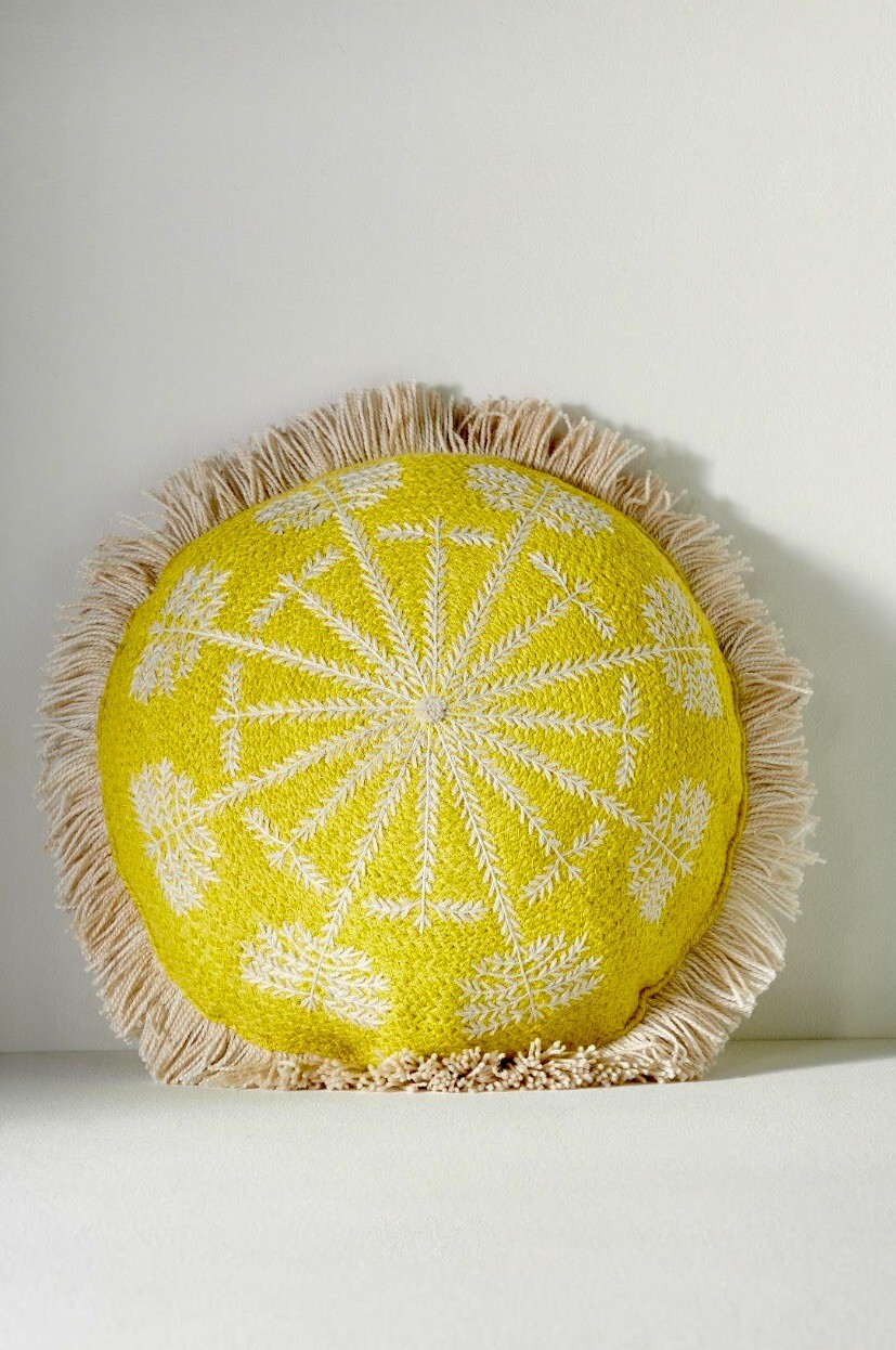 Anthropologie Collin Indoor / Outdoor  Pillow  18" Round Lime Tan  NWT
