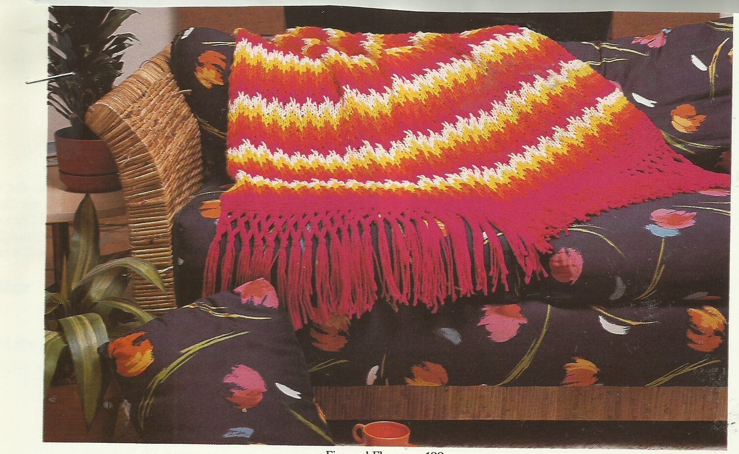 E0851  FIRE AND FLAMES AFGHAN KNITTING PATTERN