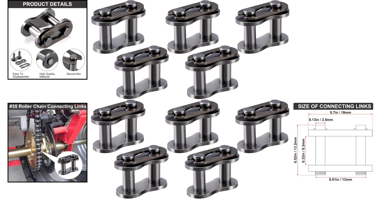 Performance-Enhancing Chain Master Roller Links (10pcs) for Mini Bikes & ATVs