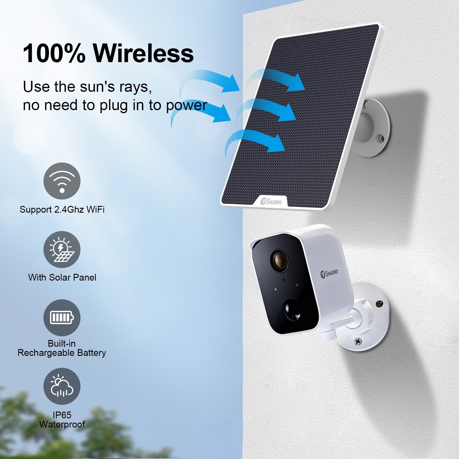 solar battery powered Security Cameras Wireless Outdoor with 32GB Micro SD