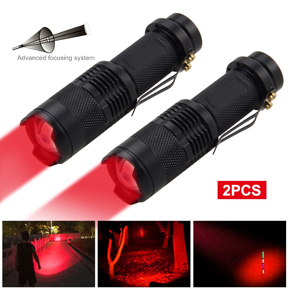 Mini Red Light LED Flashlight Zoomable 3Modes Torch Astronomy Night Vision Lamp