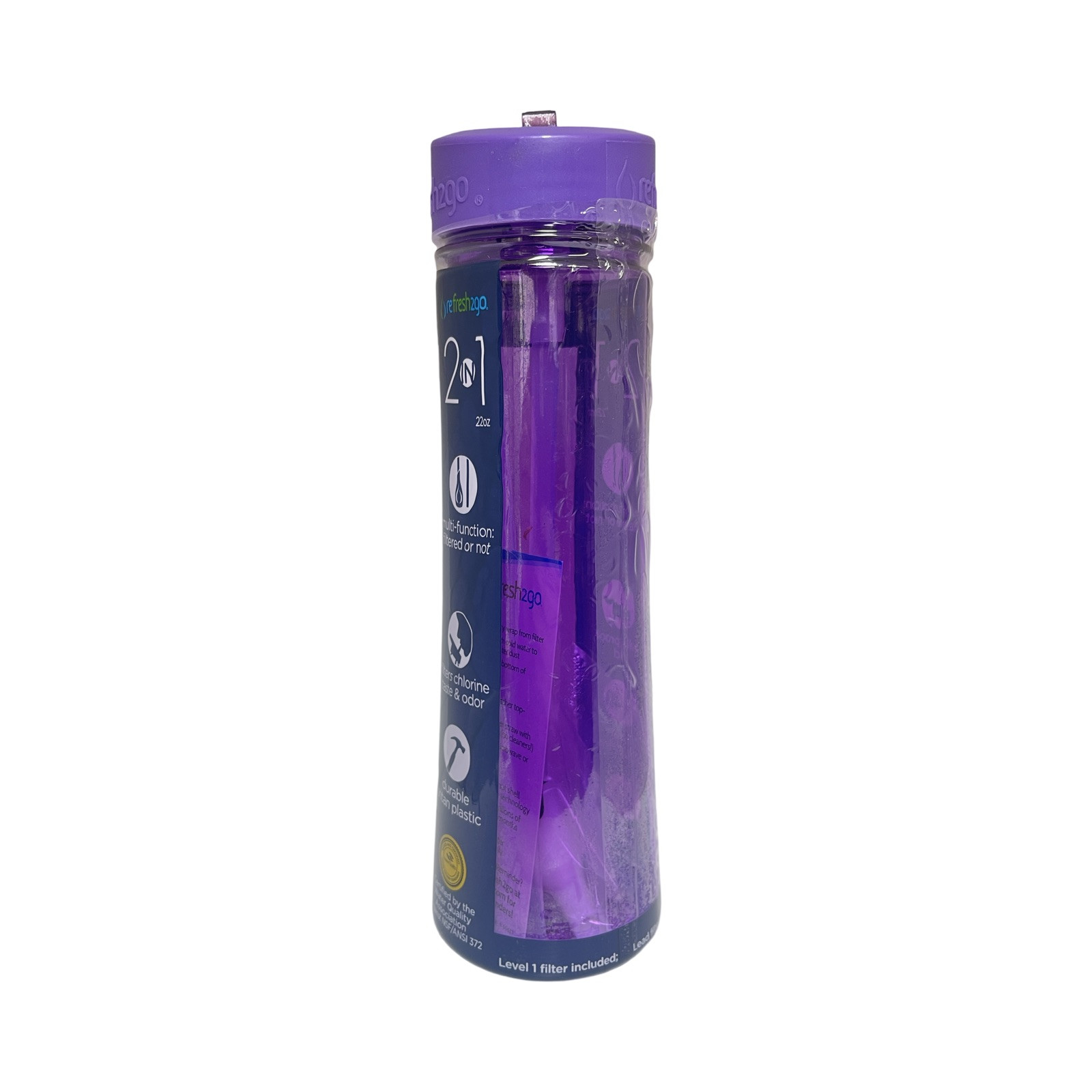 Refresh2go 2 In 1 22oz Purple Water Bottle - BPA Free Multi-function Filter