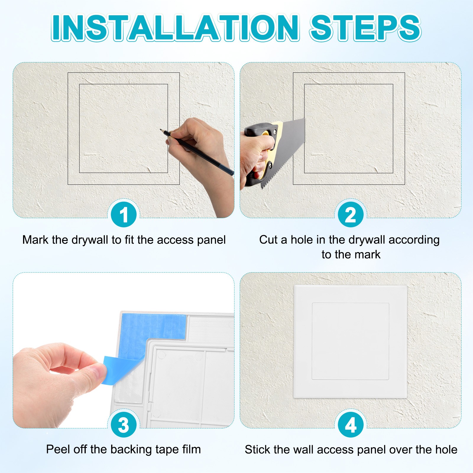 2-Pack Access Panel for Drywall, 5x5" Plastic Removable [White, Square]