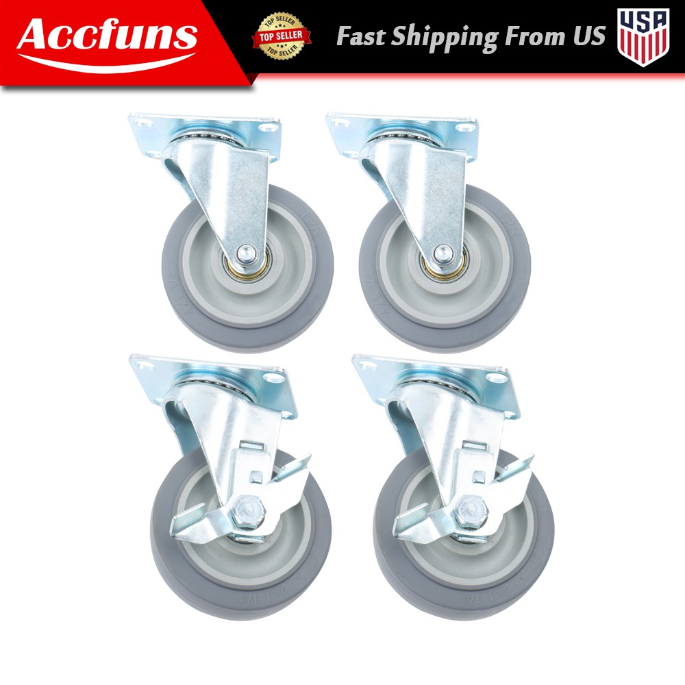 4 Pcs 4" Swivel Caster Wheels 1200Lbs (Two Inclined, Two Inclined Belt Brakes)