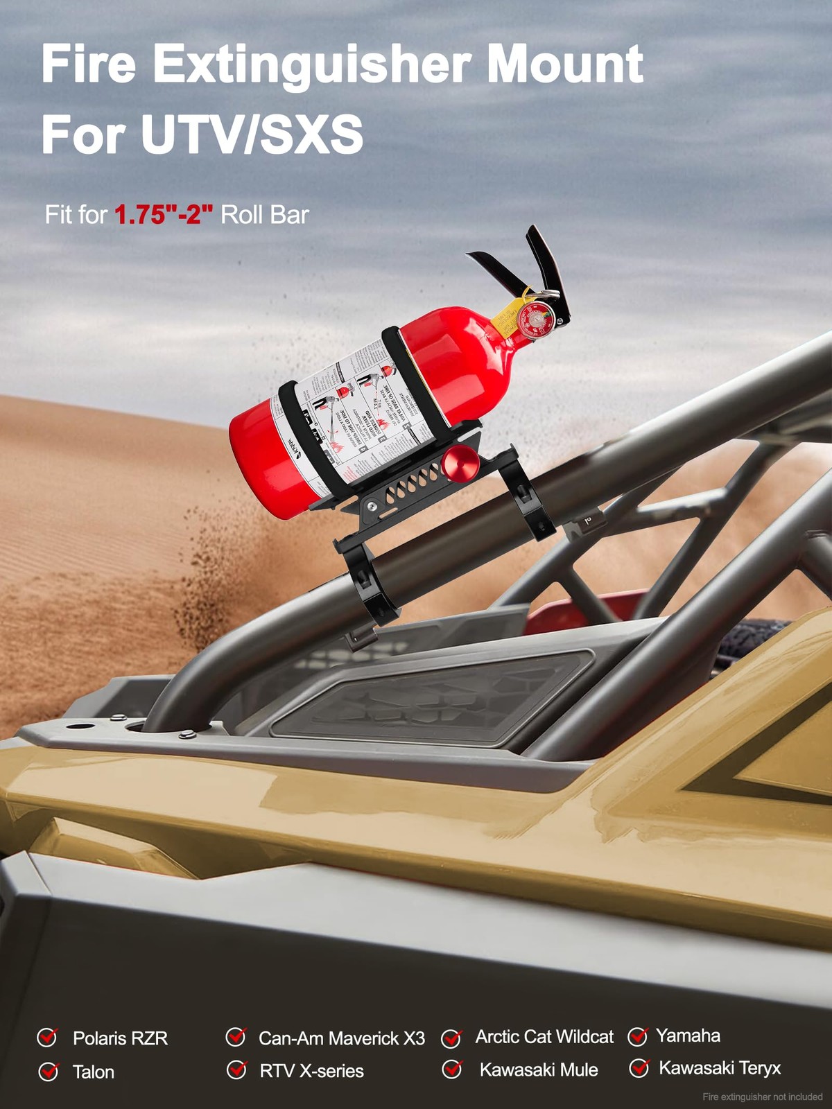 Quick Release UTV Fire Extinguisher Mount Kits, Adjustable Roll Bar Fire Exti...