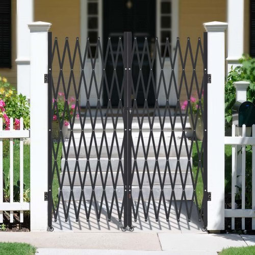Double Folding Security Gate, Lockable Scissor Gate with 360?° Swivel Caster