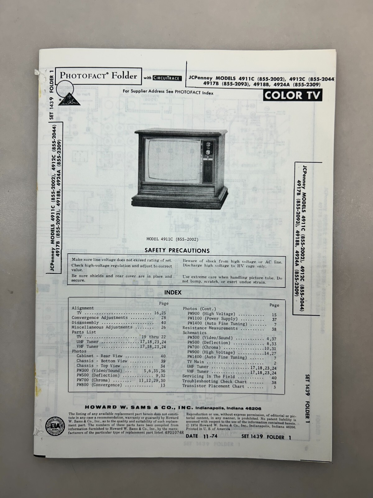 JCPenney 4911C 4912C 4917B 4918 4924 Service Manual Sams Photofact Free Shipping