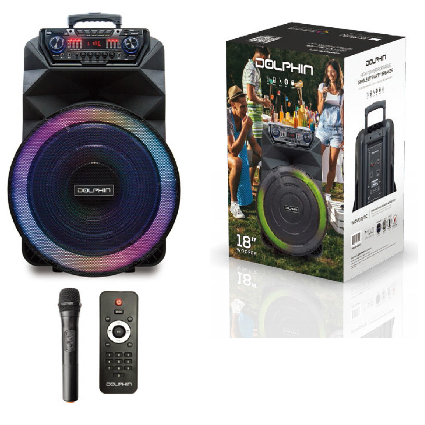 18" 4500W Portable Bluetooth Speaker with Wireless Mic Rechargeable Bass