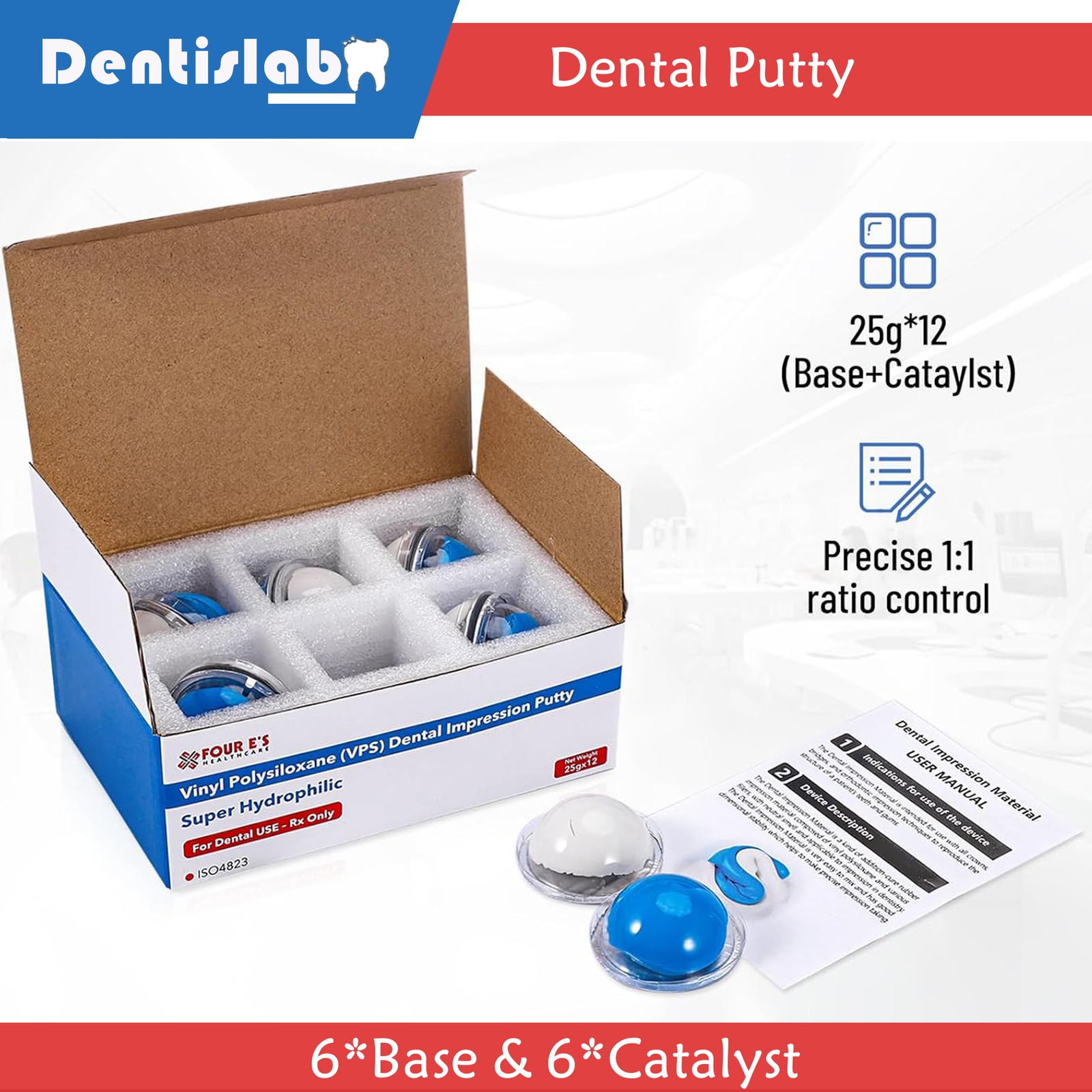 12PCS Dental Impression Material Dental Putty Fast VPS PVS (6*Base & 6*Catalyst)