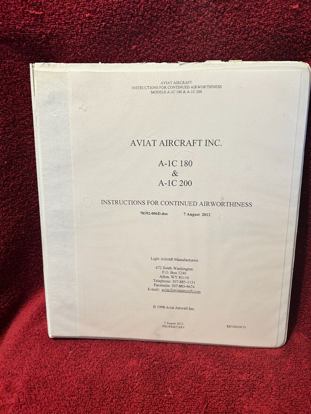 AVIAT AIRCRAFT A-1C 180/A-1C 200 INSTRUCTIONS CONTINUED AIRWORTHINESS MANUAL