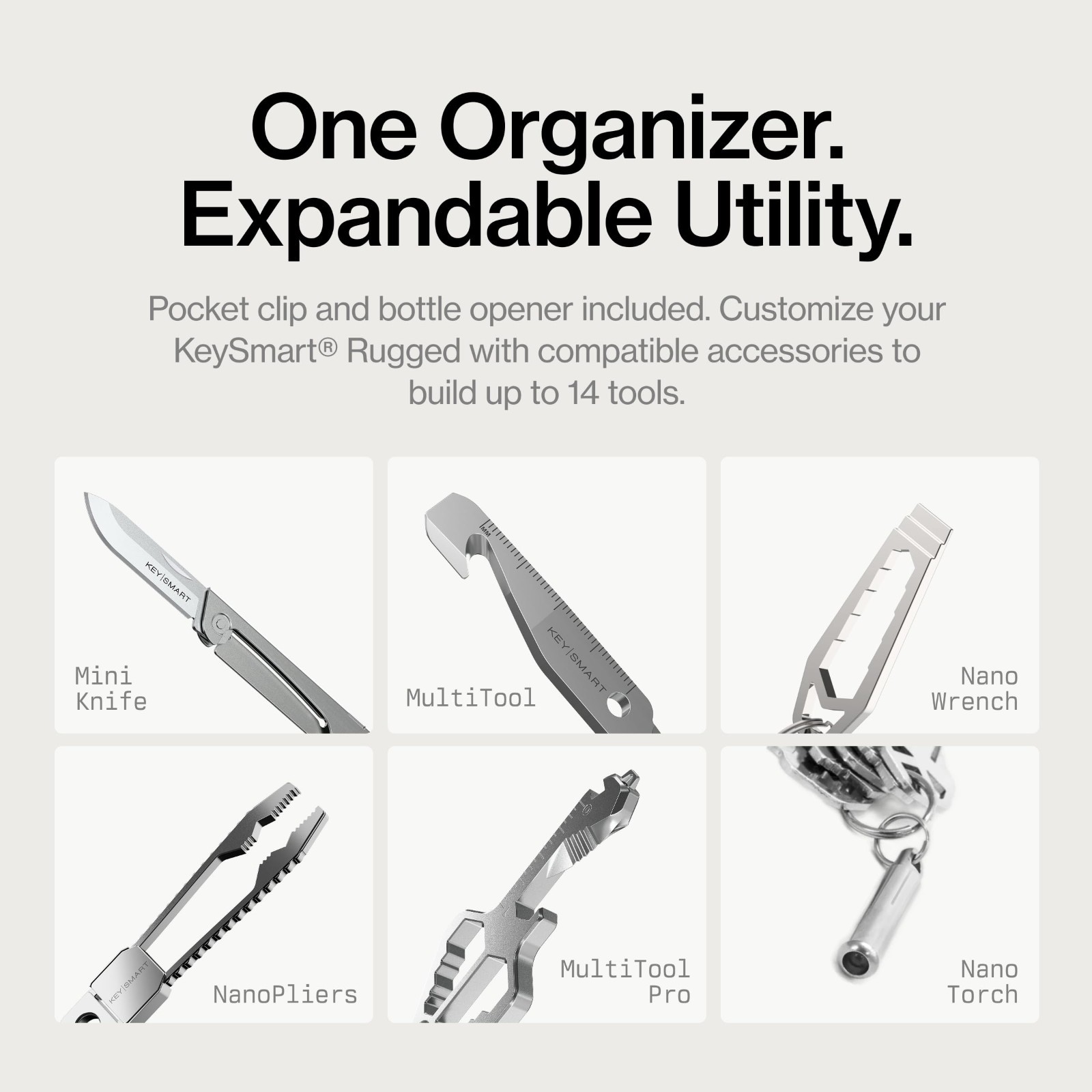Rugged Keychain Multitool Organizer for EDC | Holds 14 Keys, Durable, Expandable