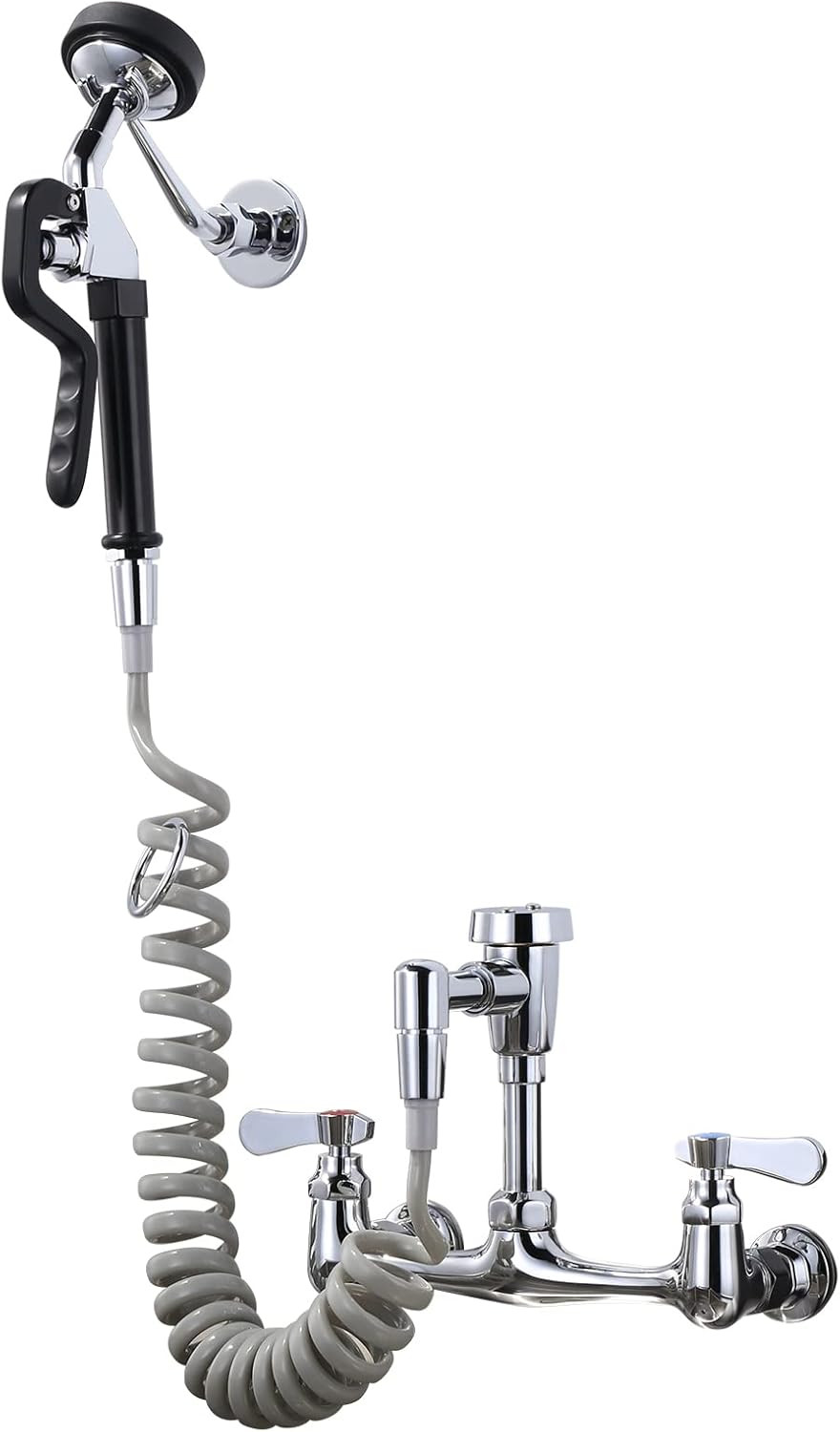 Brass Pet Grooming Faucet with Coiled Hose and Spray Valve for Outdoor Use